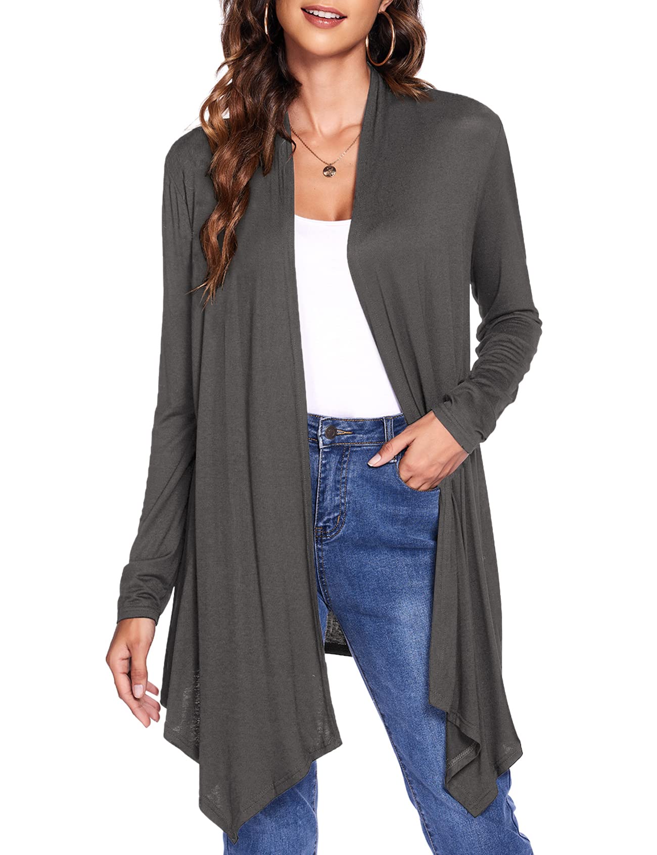 Chalesta Womens Draped Front Open Cardigan Casual Long Sleeve Lightweight Cardigan