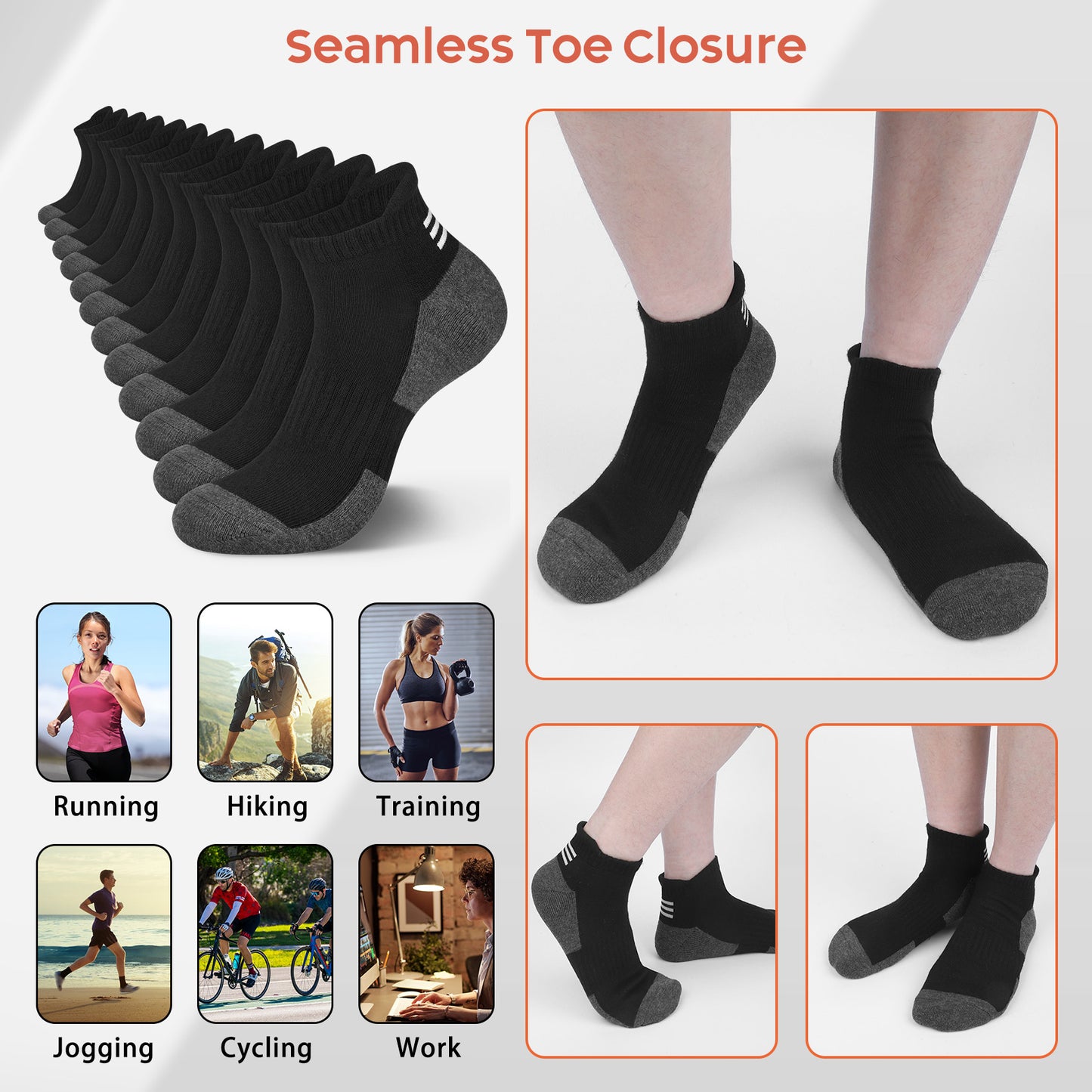 KOITHOT 6 Pairs Mens Ankle Socks Black Athletic Running Cushioned Men's Breathable Low Cut Socks