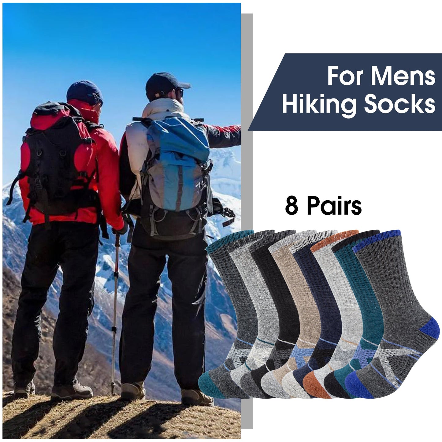 KOITHOT 8 Pairs Wool Socks for Men, Crew Socks Thermal Warm for Winter Work Hiking