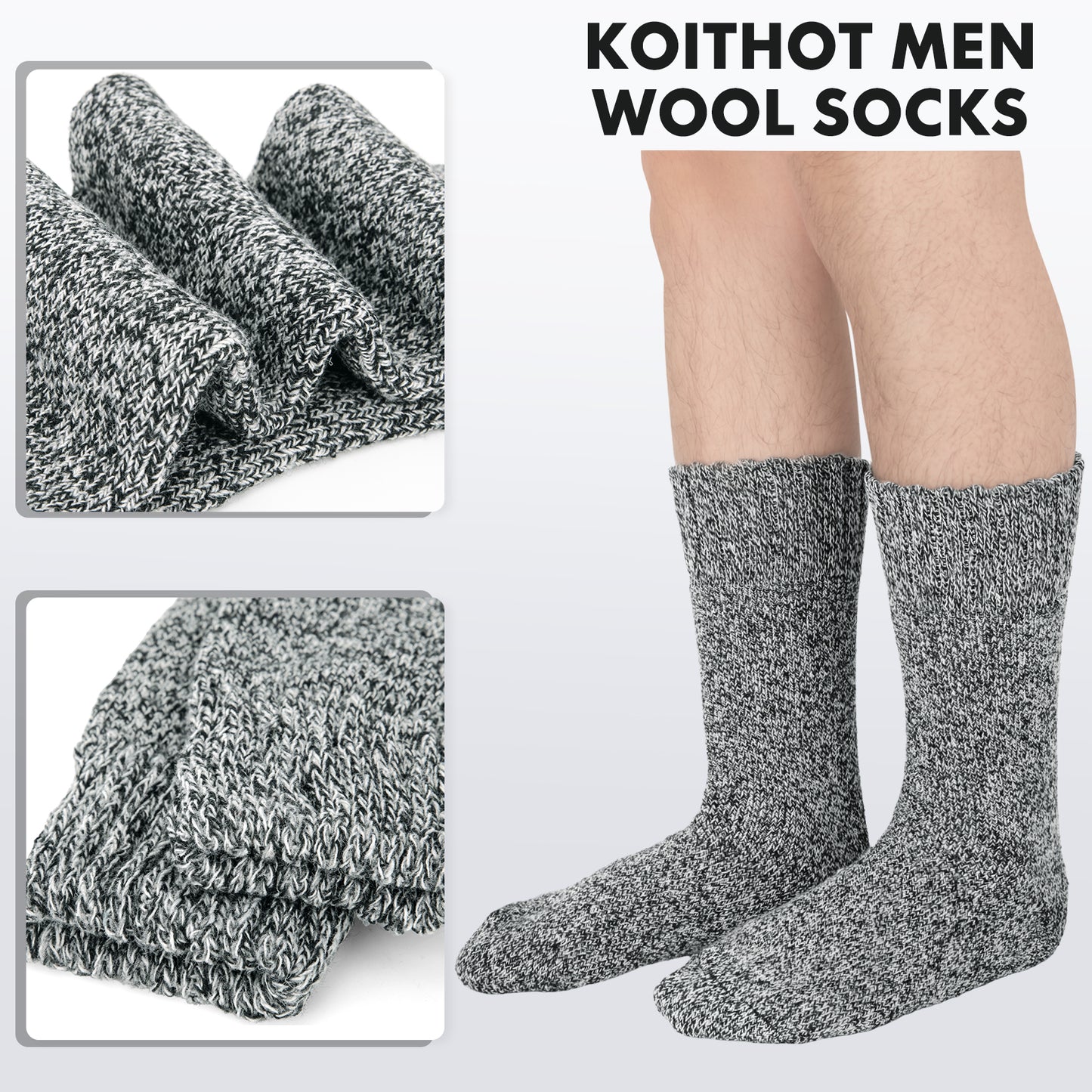 KOITHOT 2 Pairs Wool Socks Mens, Thick Warm Winter Socks, Soft Hiking Casual Work Socks for Men