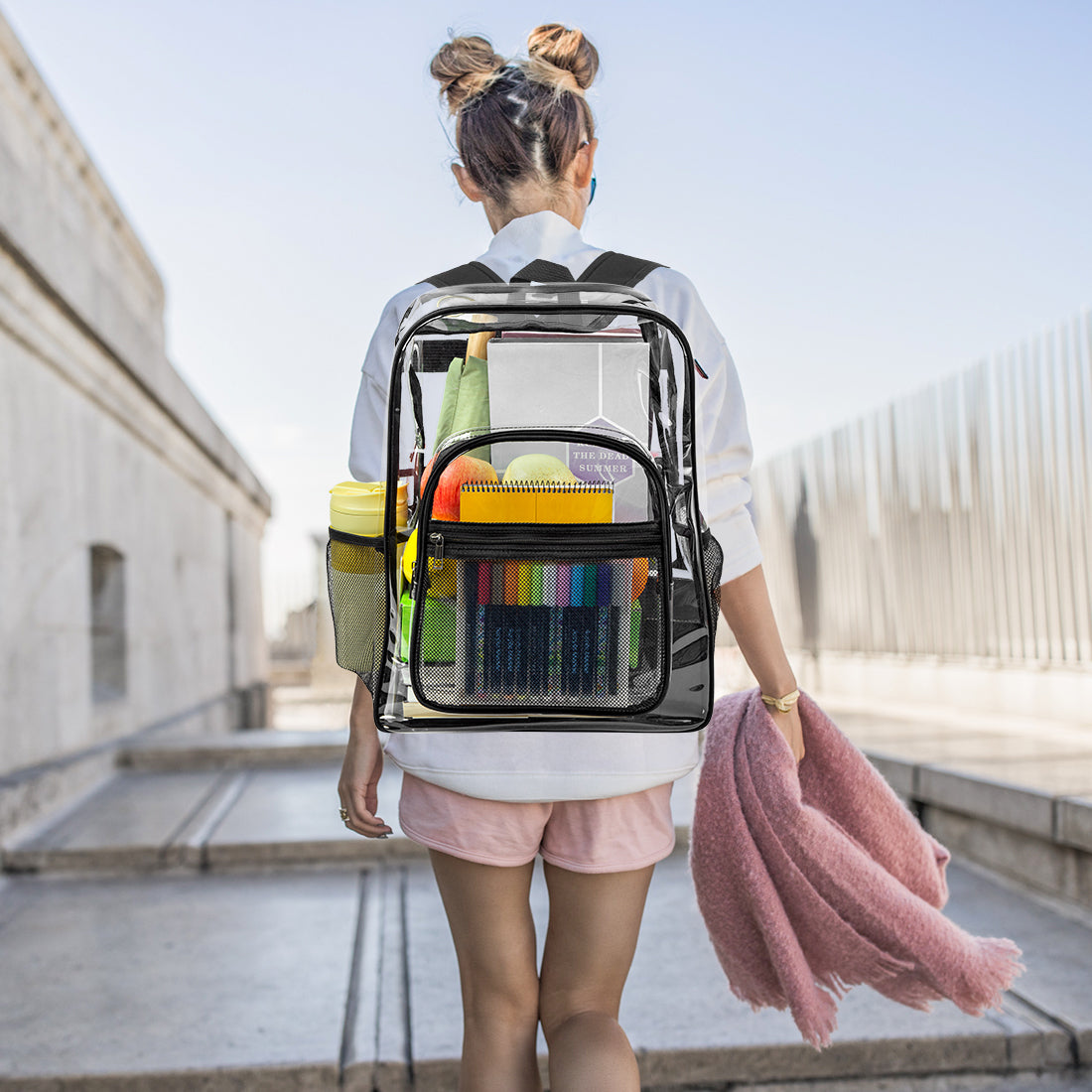 KOITHOT Large Clear Backpack Heavy Duty and Crossbody Bag Stadium Approved Waterproof PVC Backpacks for Adults School College