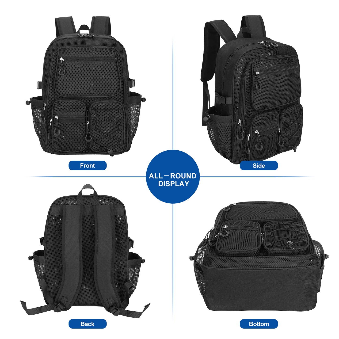 KOITHOT Mesh Backpack Heavy Duty, Stadium Approved Multi-Pocket Beach Backpacks for Adults, See Through Transparent Mesh Bookbag for School & Travel