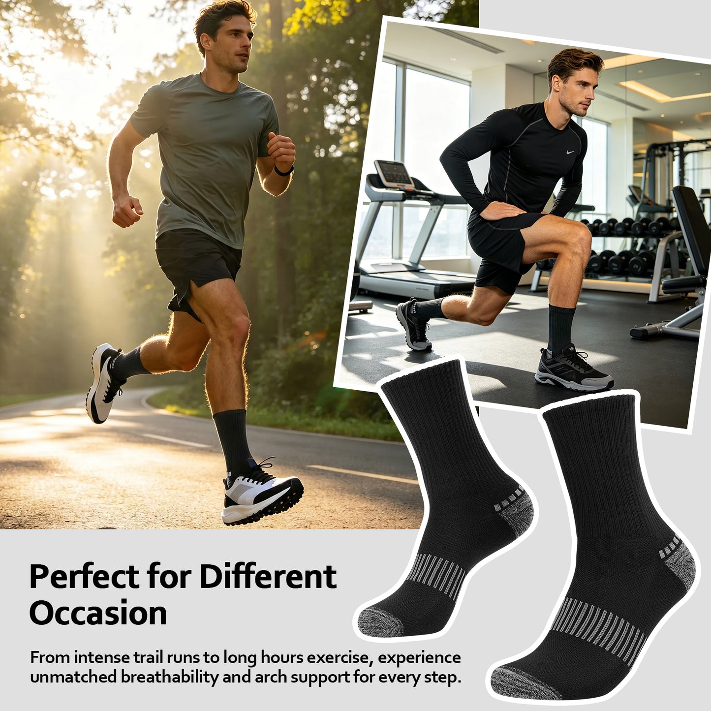 KOITHOT 12 Pairs Socks for Men with 4 No Show, 4 Ankle and 4 Crew, Cushioned Breathable Men Socks Size 10-13