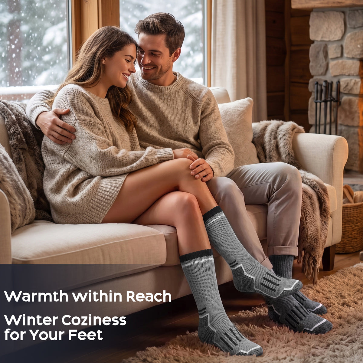 KOITHOT 3 Pack Merino Wool Socks for Men & Women, Cushioned Thermal Winter Boot Crew Hiking Socks