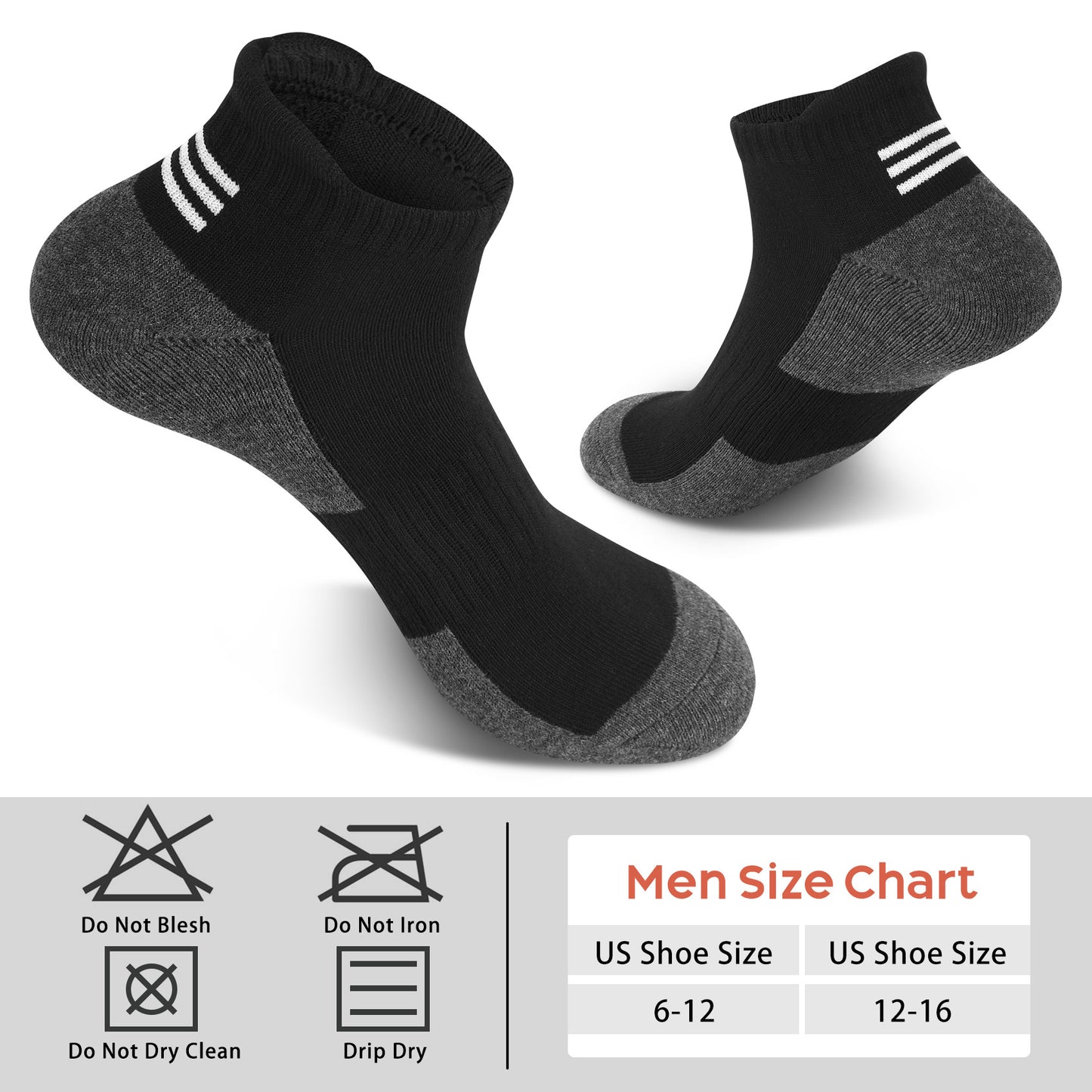 KOITHOT 6 Pairs Mens Ankle Socks Black Athletic Running Cushioned Men's Breathable Low Cut Socks