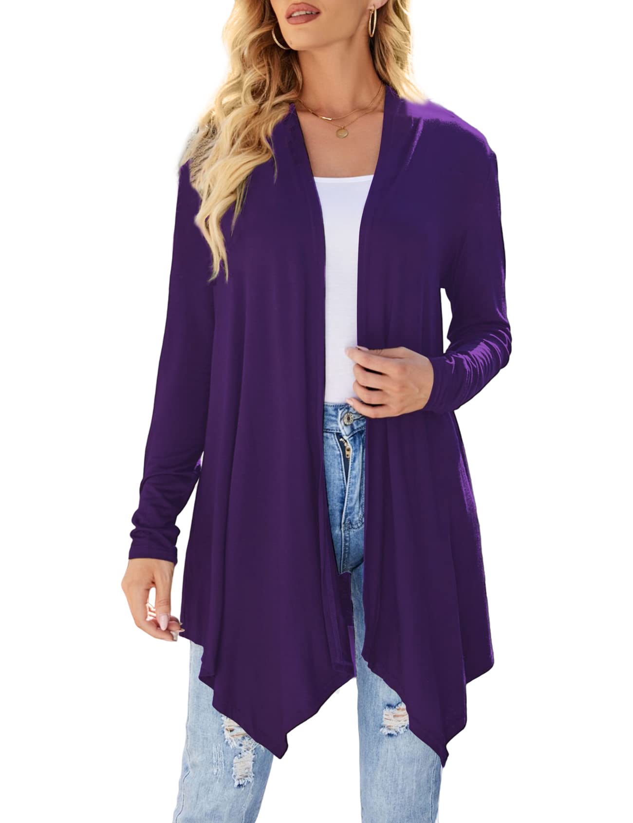 Chalesta Womens Draped Front Open Cardigan Casual Long Sleeve Lightweight Cardigan