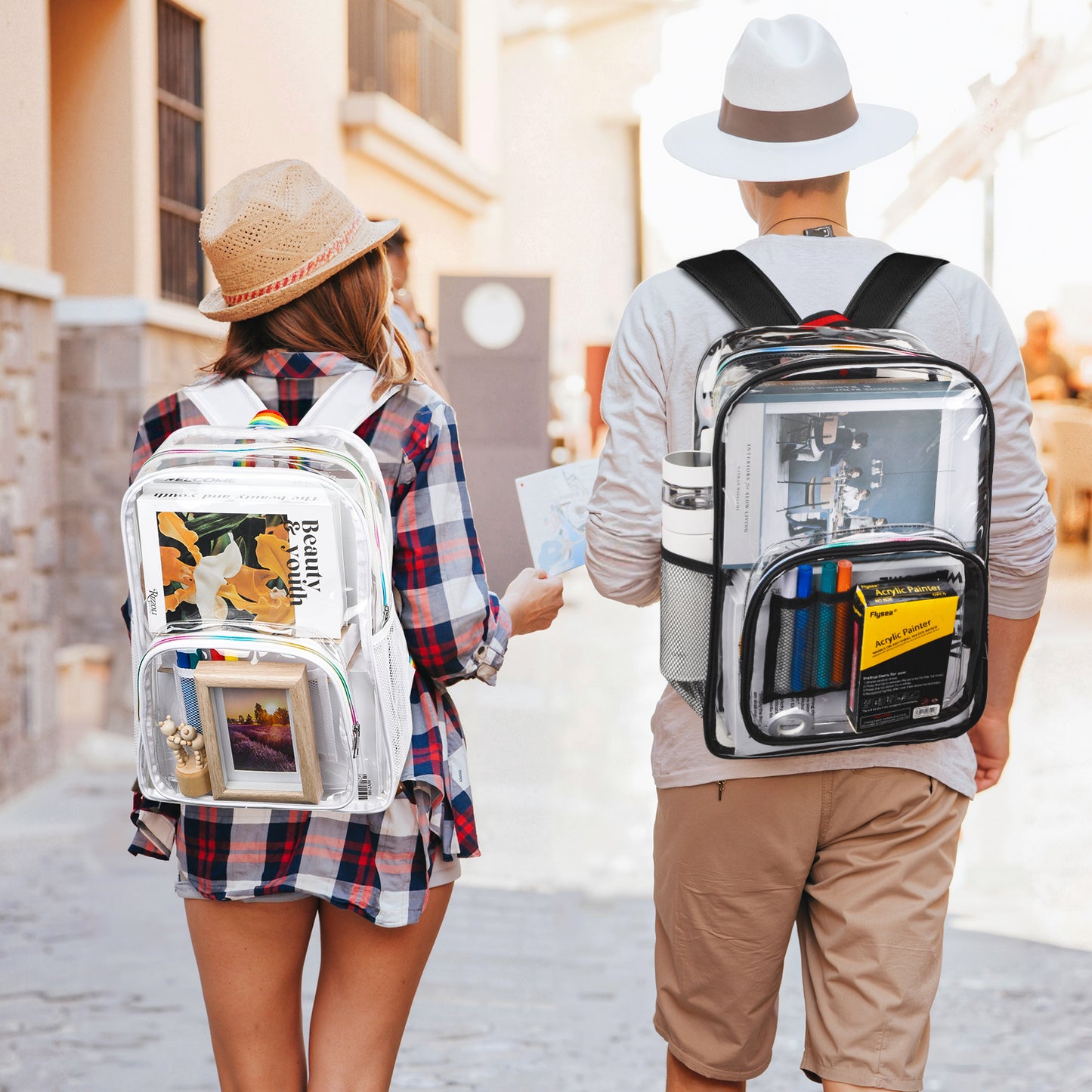 KOITHOT Clear Backpacks Heavy Duty Large Capacity Transparent Waterproof Bookbags with Matching Pouch for School Stadium College