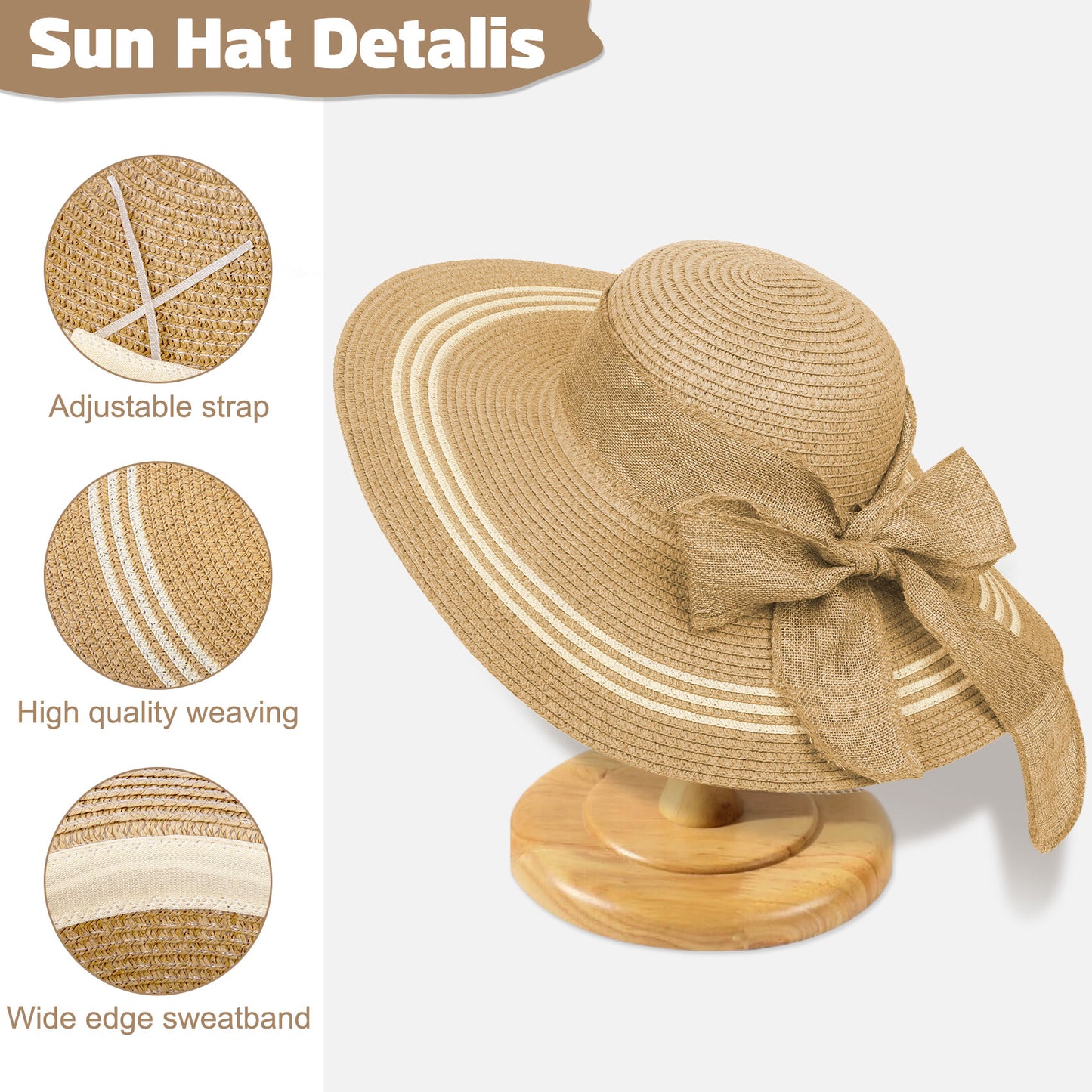 KOITHOT Sun Hat and Tote Bag for Women Wide Brim UPF 50+ Women Summer Straw Hat for Women, Khaki