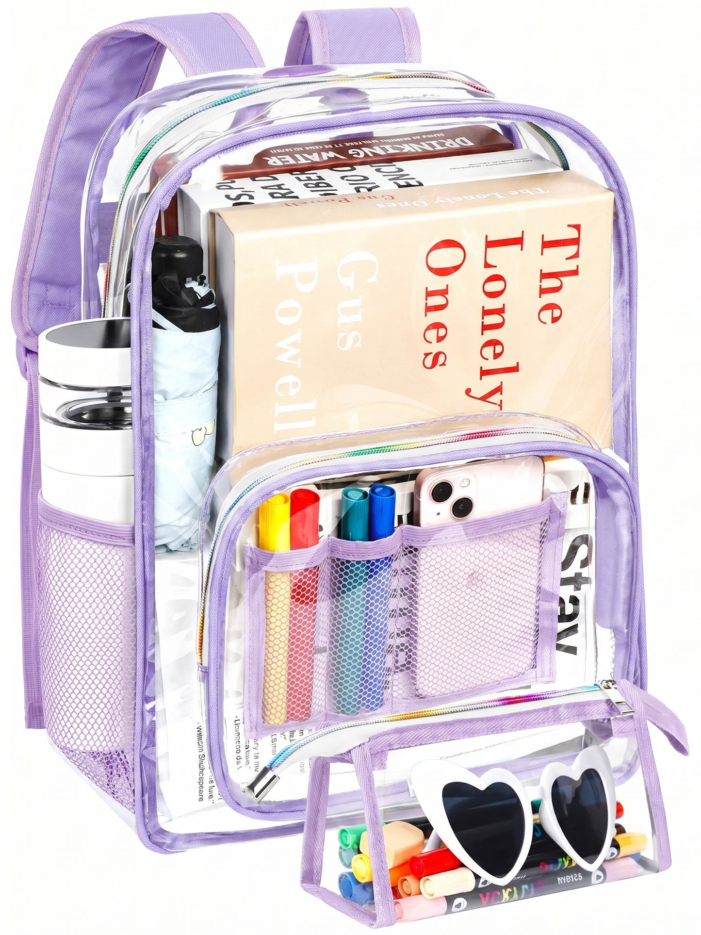 KOITHOT Clear Backpacks Heavy Duty, Large Capacity Waterproof Transparent Backpacks for Adults, Bookbags with Matching Pouch for School Stadium College, Black