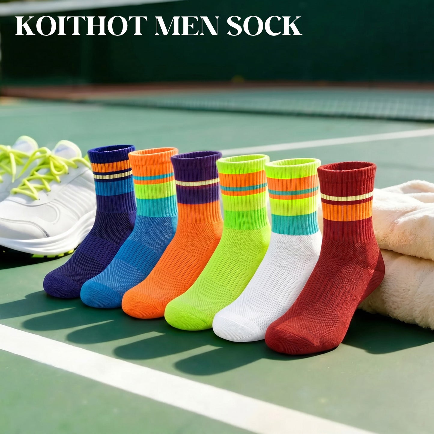 KOITHOT 12 Pairs Mens Crew Socks Cushioned Breathable Sports Athletic Socks Crew Socks for Men Size 6-9