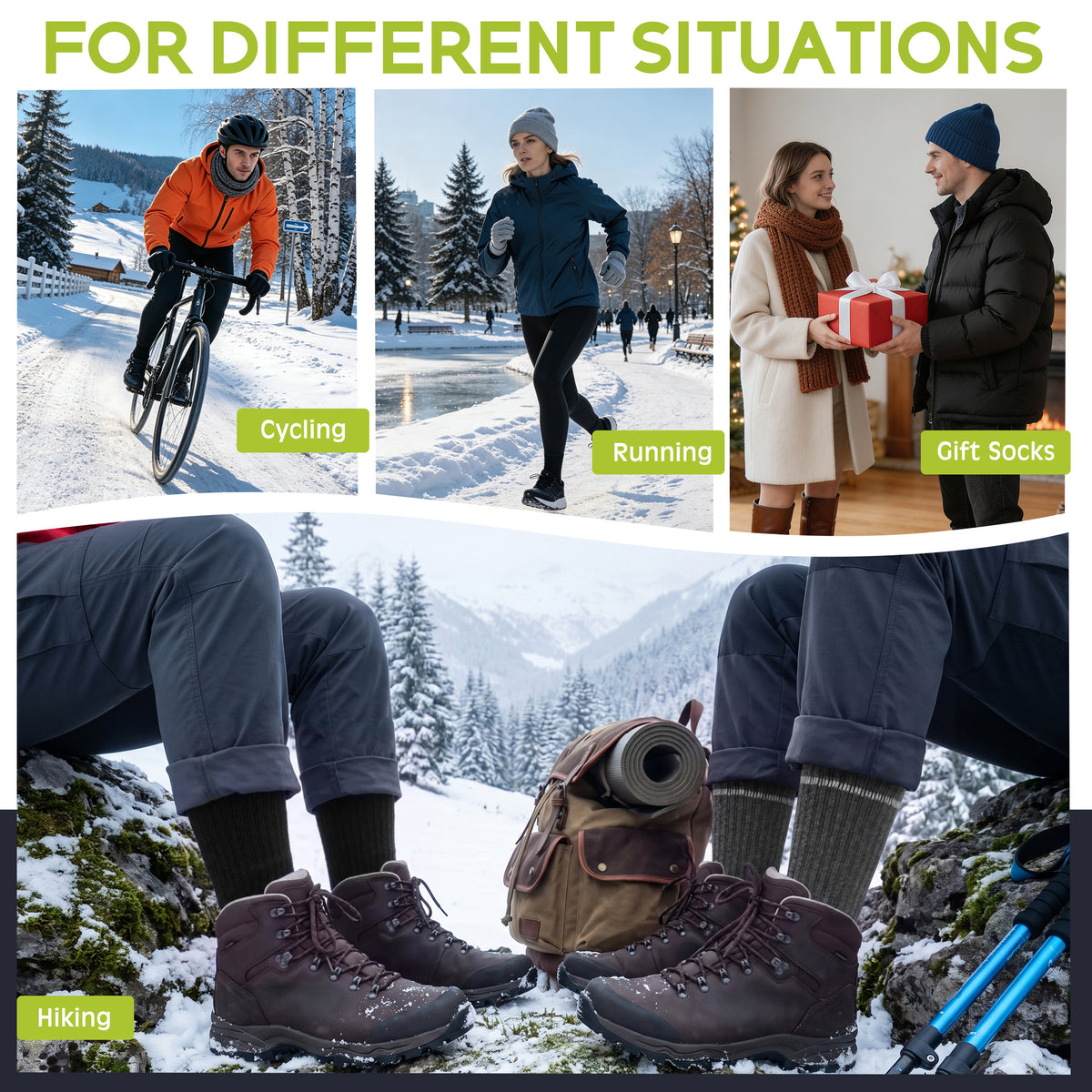 KOITHOT 3 Pack Merino Wool Socks for Men & Women, Cushioned Thermal Winter Boot Crew Hiking Socks