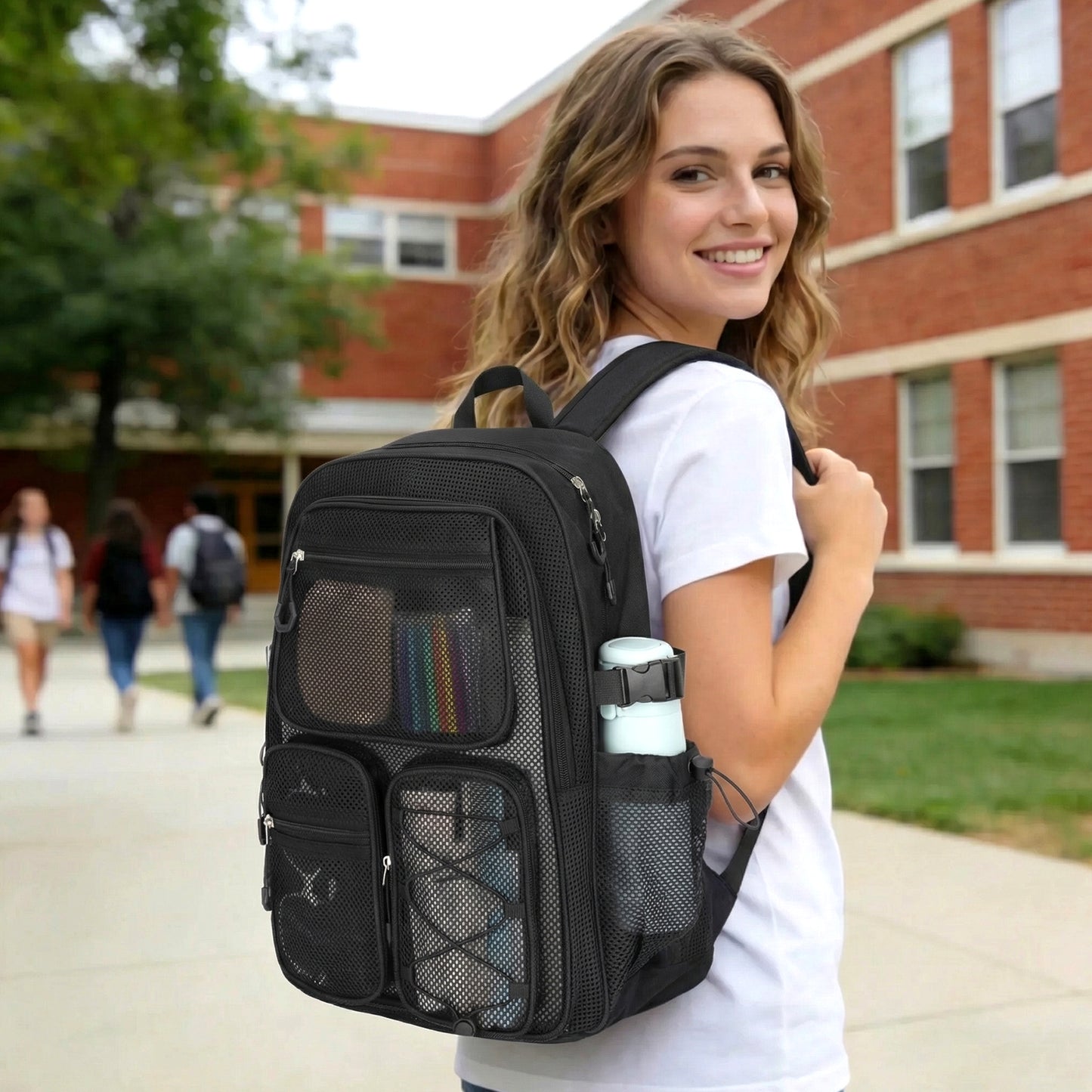 KOITHOT Mesh Backpack Heavy Duty, Stadium Approved Multi-Pocket Beach Backpacks for Adults, See Through Transparent Mesh Bookbag for School & Travel