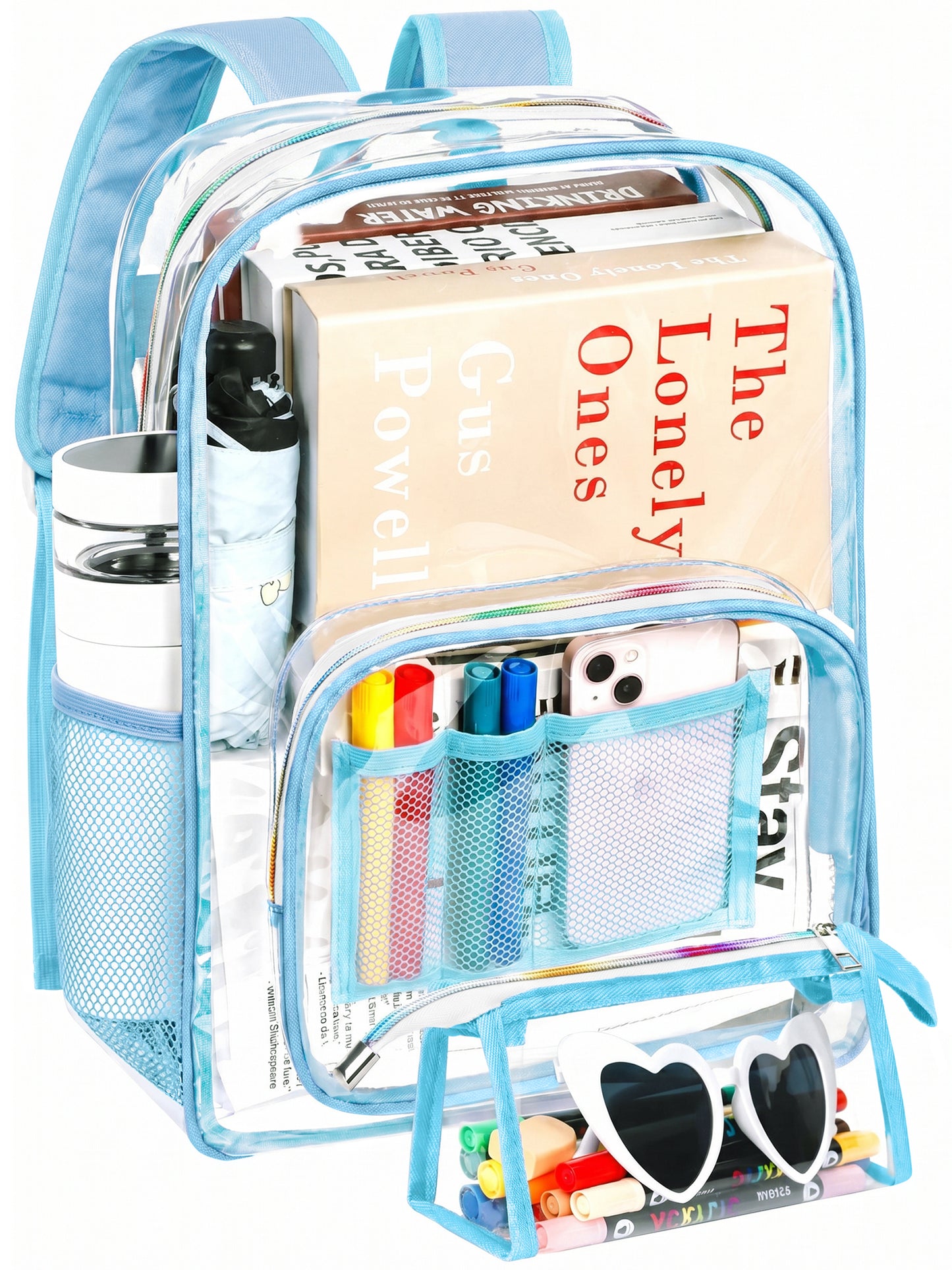 KOITHOT Clear Backpacks Heavy Duty, Large Capacity Waterproof Transparent Backpacks for Adults, Bookbags with Matching Pouch for School Stadium College, Black