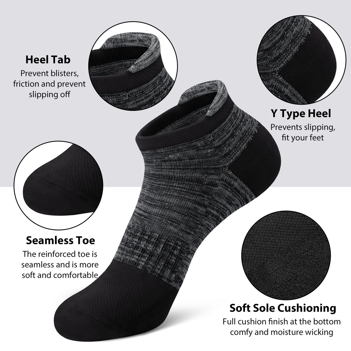 KOITHOT 12 Pairs Mens Ankle Socks for Men Breathable Cushioned Low Cut Mens Socks Size 6 9
