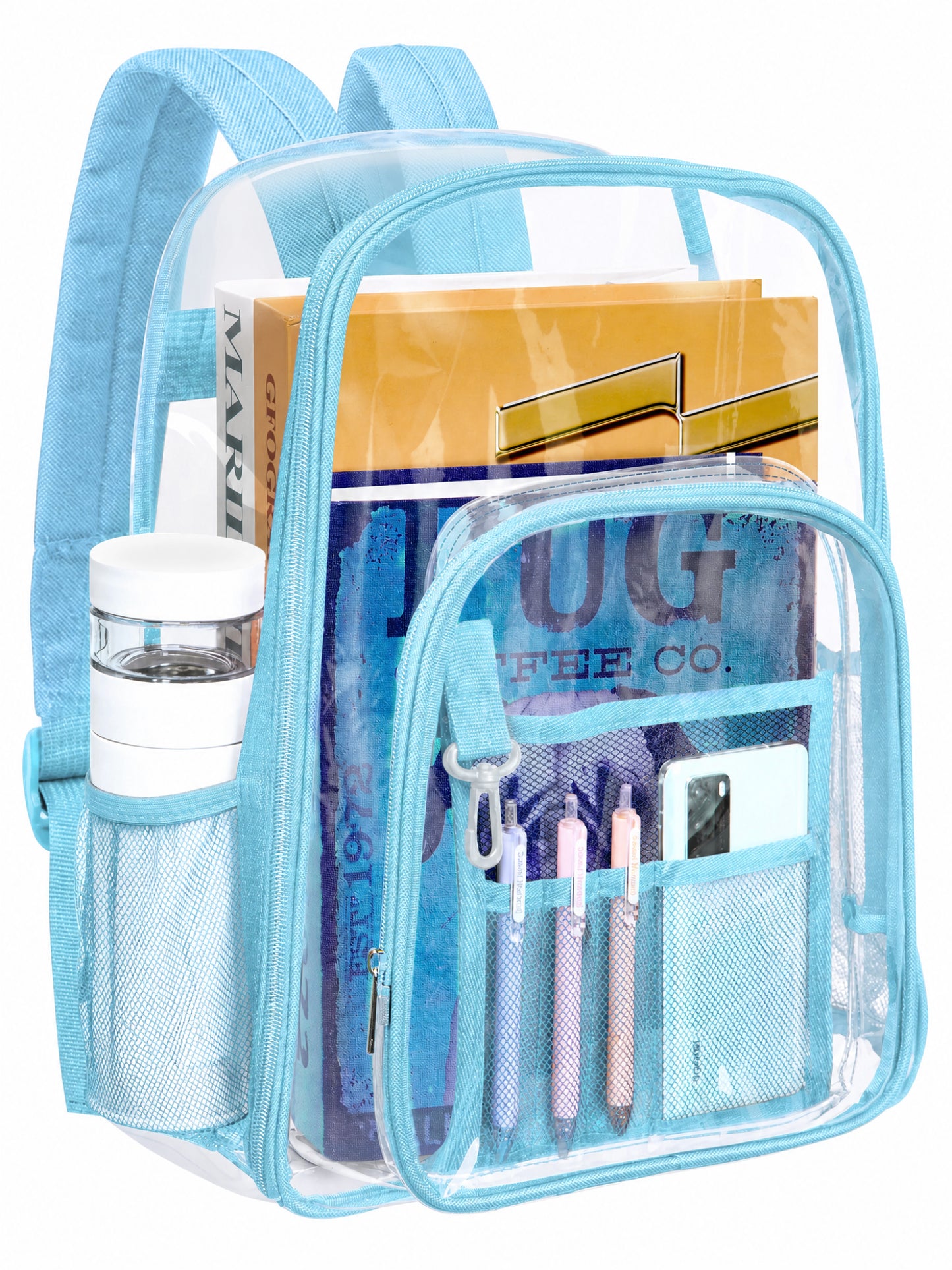 KOITHOT Heavy Duty Clear Backpacks Large Capacity Transparent Waterproof Backpacks for School Stadium College,Black