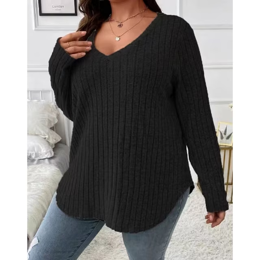 Chalesta Women Plus Size Tops V Neck Long Sleeve Casual Blouse Loose Basic Tunic Tshirts