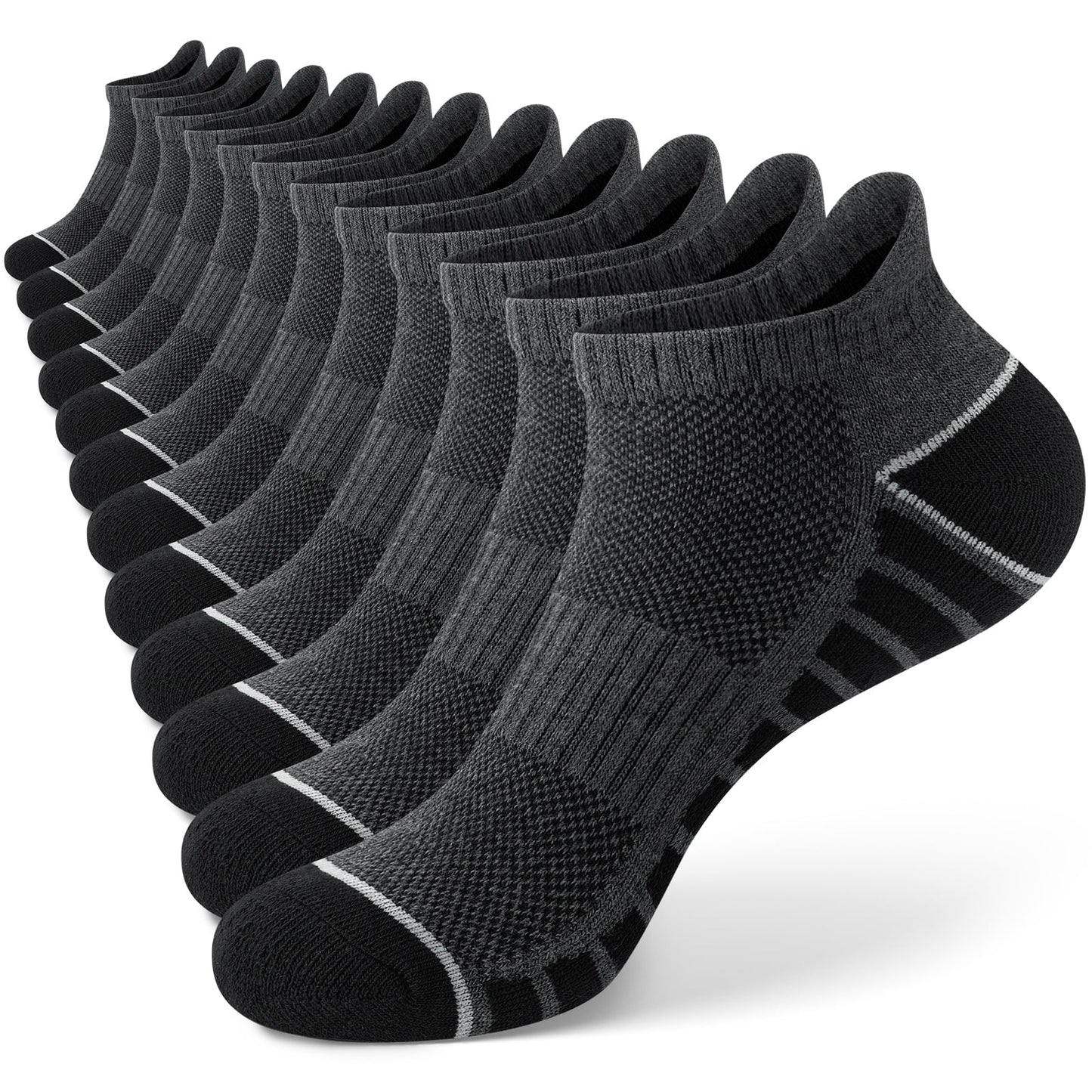 KOITHOT 12 Pairs Mens Socks Low Cut Cushioned Athletic Socks Black and Gray Socks for Men size 12-16