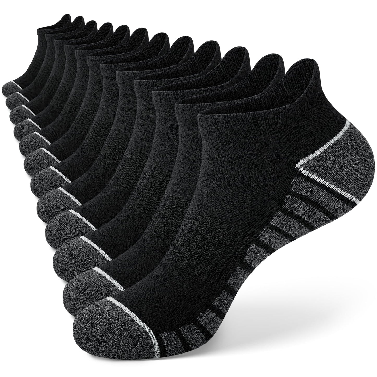 KOITHOT 12 Pairs Mens Socks Low Cut Cushioned Athletic Socks Black and Gray Socks for Men size 12-16