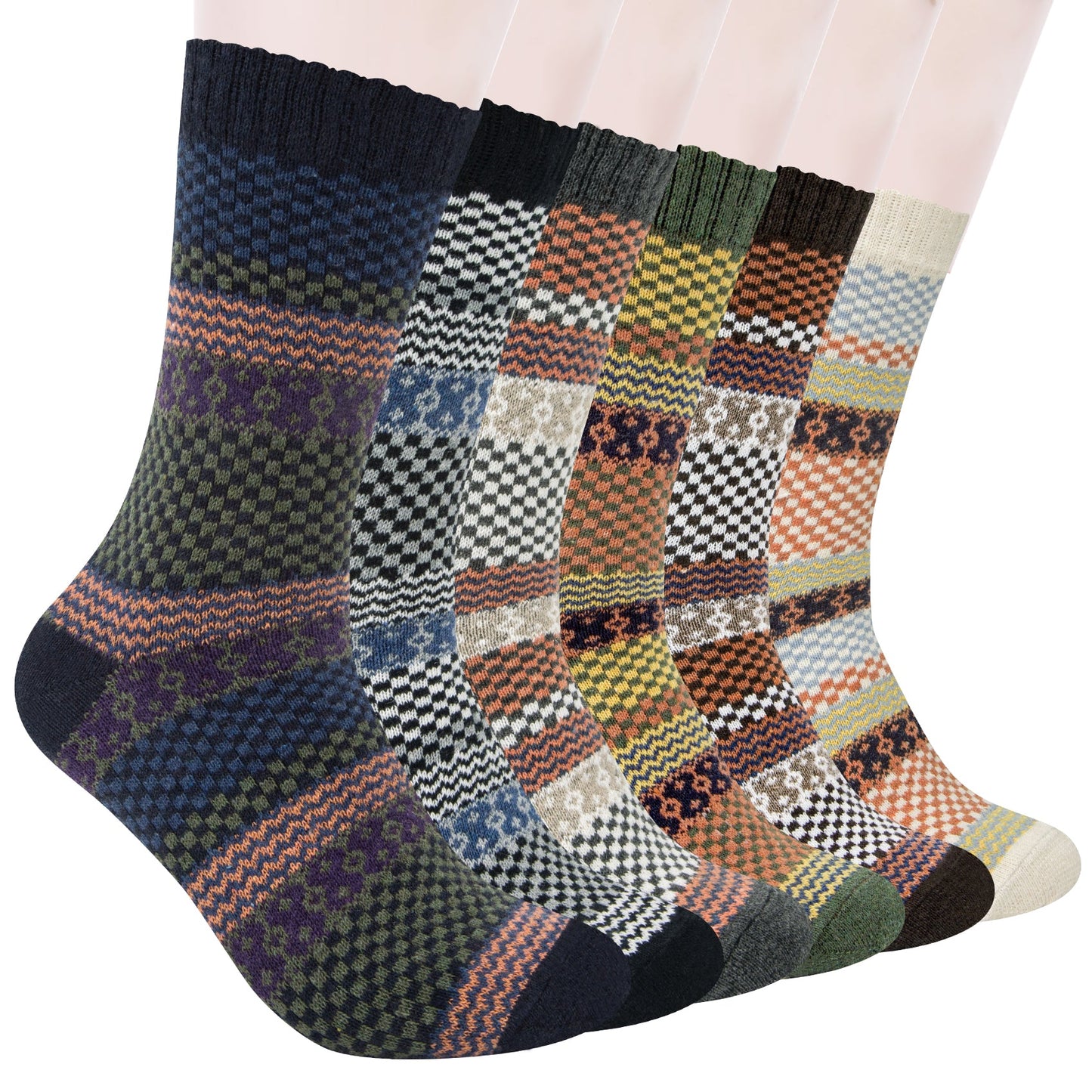 KOITHOT 6 Pairs Wool Socks for Men, Thick Soft Knit Vintage Boot Crew Socks