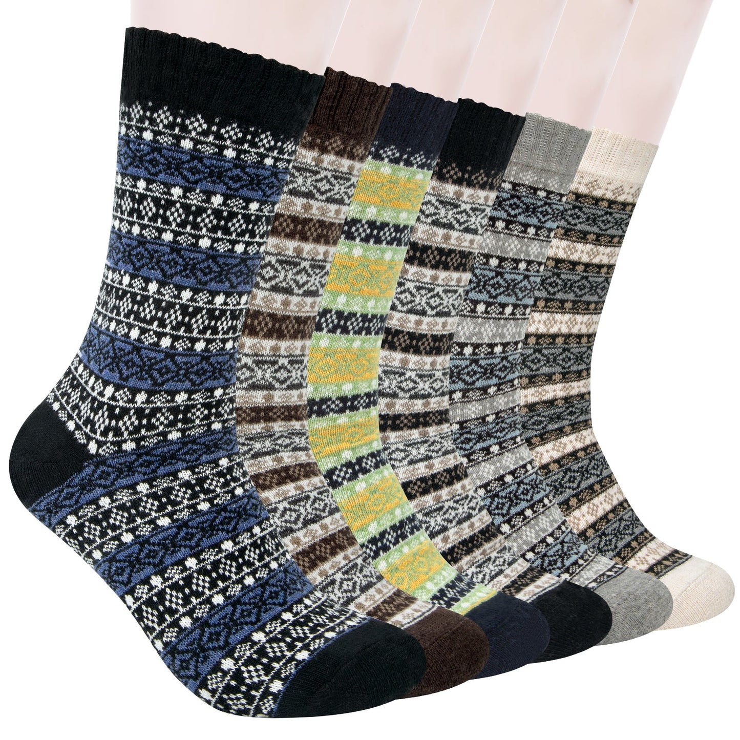 KOITHOT 6 Pairs Wool Socks for Men, Thick Soft Knit Vintage Boot Crew Socks