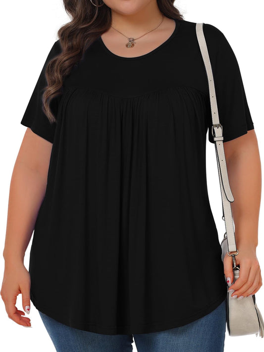 KOITHOT Womens Plus Size Tops Tunic Short Sleeve Crew Neck Shirts Casual Soft Blouse 1X-5X