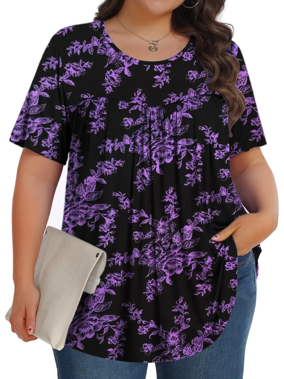 KOITHOT Womens Plus Size Tops Tunic Short Sleeve Crew Neck Shirts Casual Soft Blouse 1X-5X