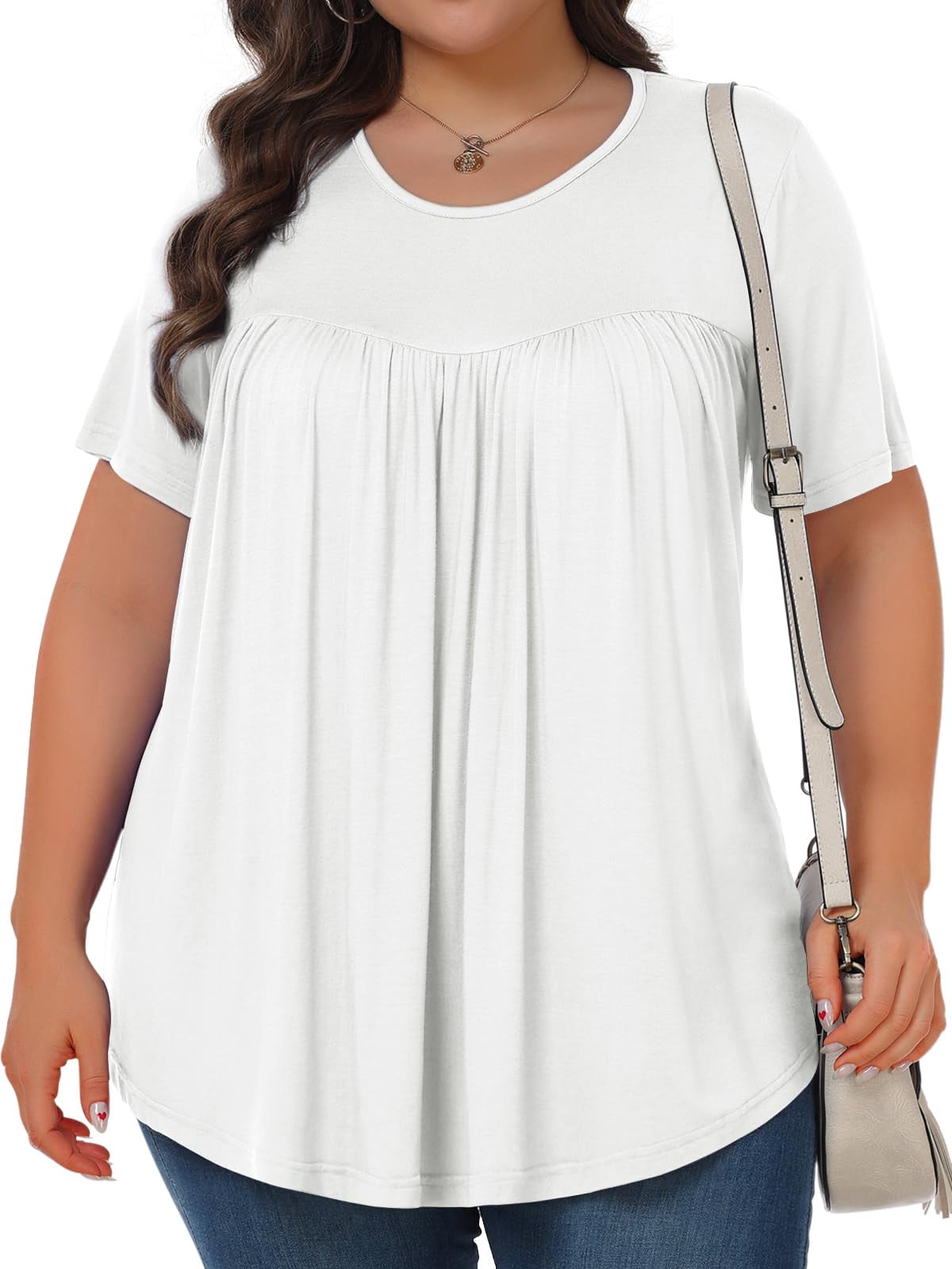 KOITHOT Womens Plus Size Tops Tunic Short Sleeve Crew Neck Shirts Casual Soft Blouse 1X-5X