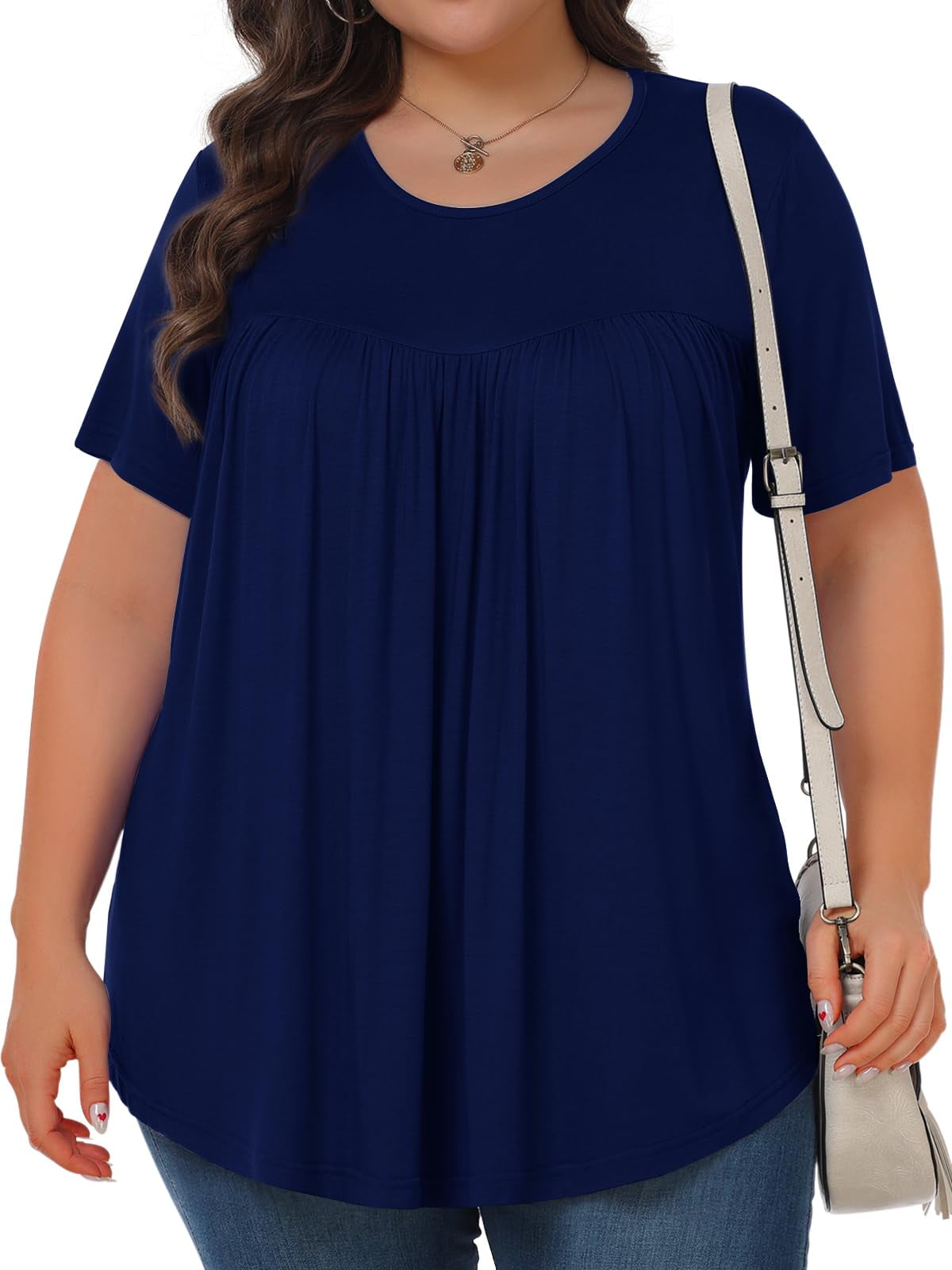 KOITHOT Womens Plus Size Tops Tunic Short Sleeve Crew Neck Shirts Casual Soft Blouse 1X-5X