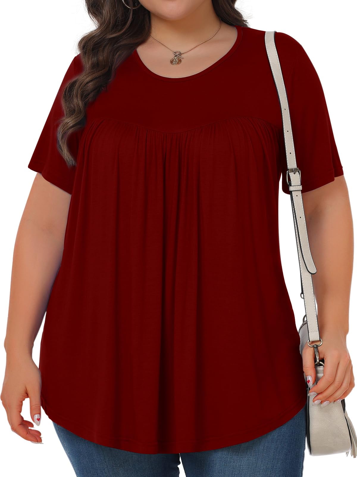 KOITHOT Womens Plus Size Tops Tunic Short Sleeve Crew Neck Shirts Casual Soft Blouse 1X-5X
