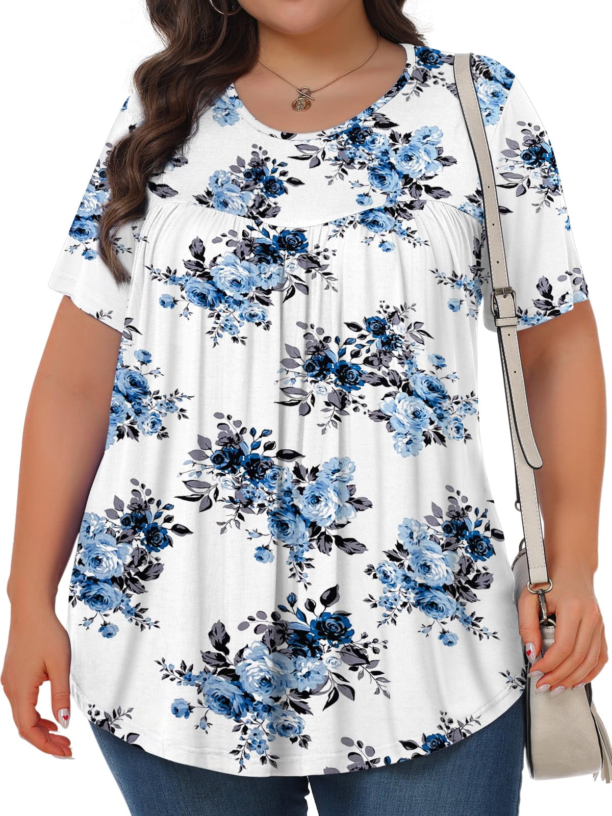 KOITHOT Womens Plus Size Tops Tunic Short Sleeve Crew Neck Shirts Casual Soft Blouse 1X-5X