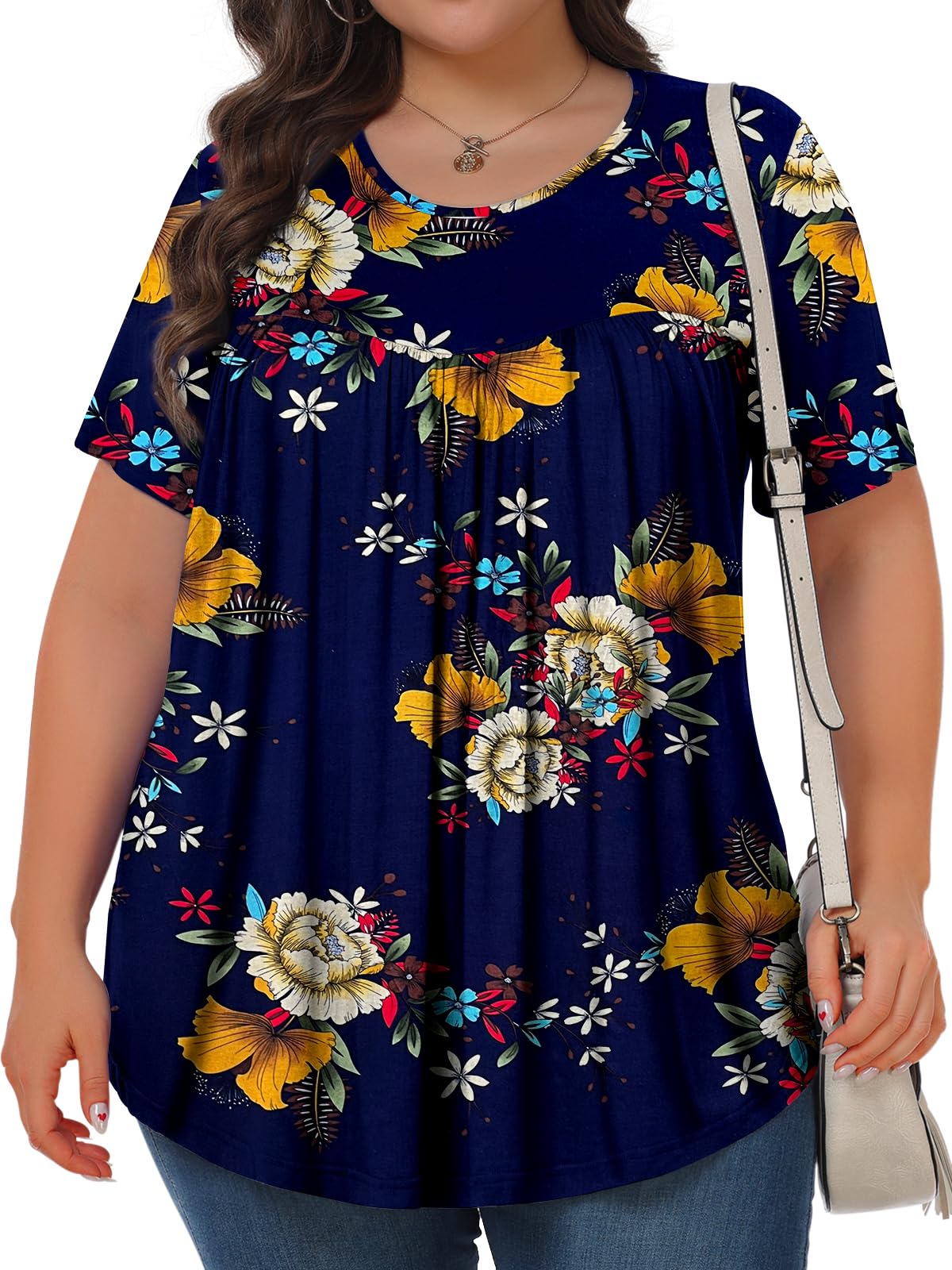 KOITHOT Womens Plus Size Tops Tunic Short Sleeve Crew Neck Shirts Casual Soft Blouse 1X-5X