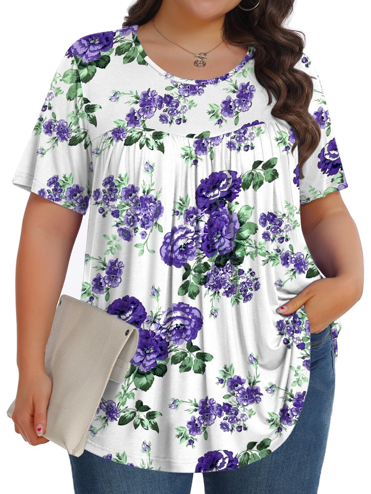 KOITHOT Womens Plus Size Tops Tunic Short Sleeve Crew Neck Shirts Casual Soft Blouse 1X-5X