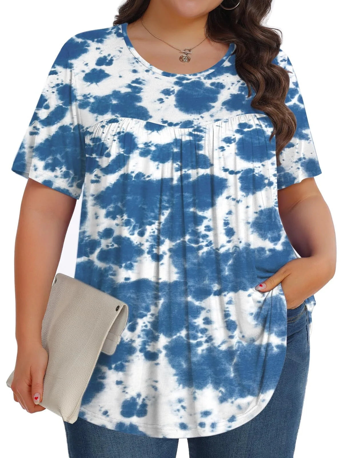 KOITHOT Womens Plus Size Tops Tunic Short Sleeve Crew Neck Shirts Casual Soft Blouse 1X-5X