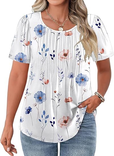 KOITHOT Womens Plus Size Tops Tunic Short Sleeve Crew Neck Shirts Casual Summer Blouse