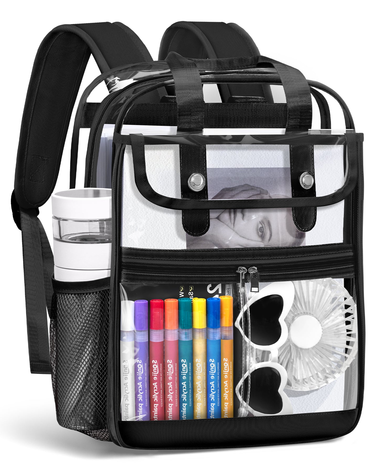 KOITHOT Clear Backpacks Large Heavy Duty PVC Waterproof Transparent Bookbag for School Adult Work, Black