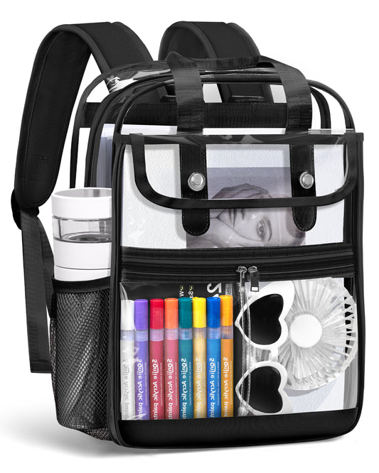 KOITHOT Clear Backpacks Large Heavy Duty PVC Waterproof Transparent Bookbag for School Adult Work, Black