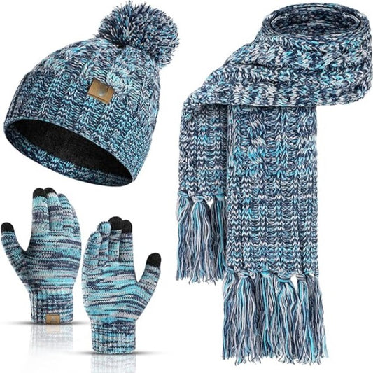 KOITHOT Winter Warm Beanie Hat Scarf and Touchscreen Gloves Set for Womens