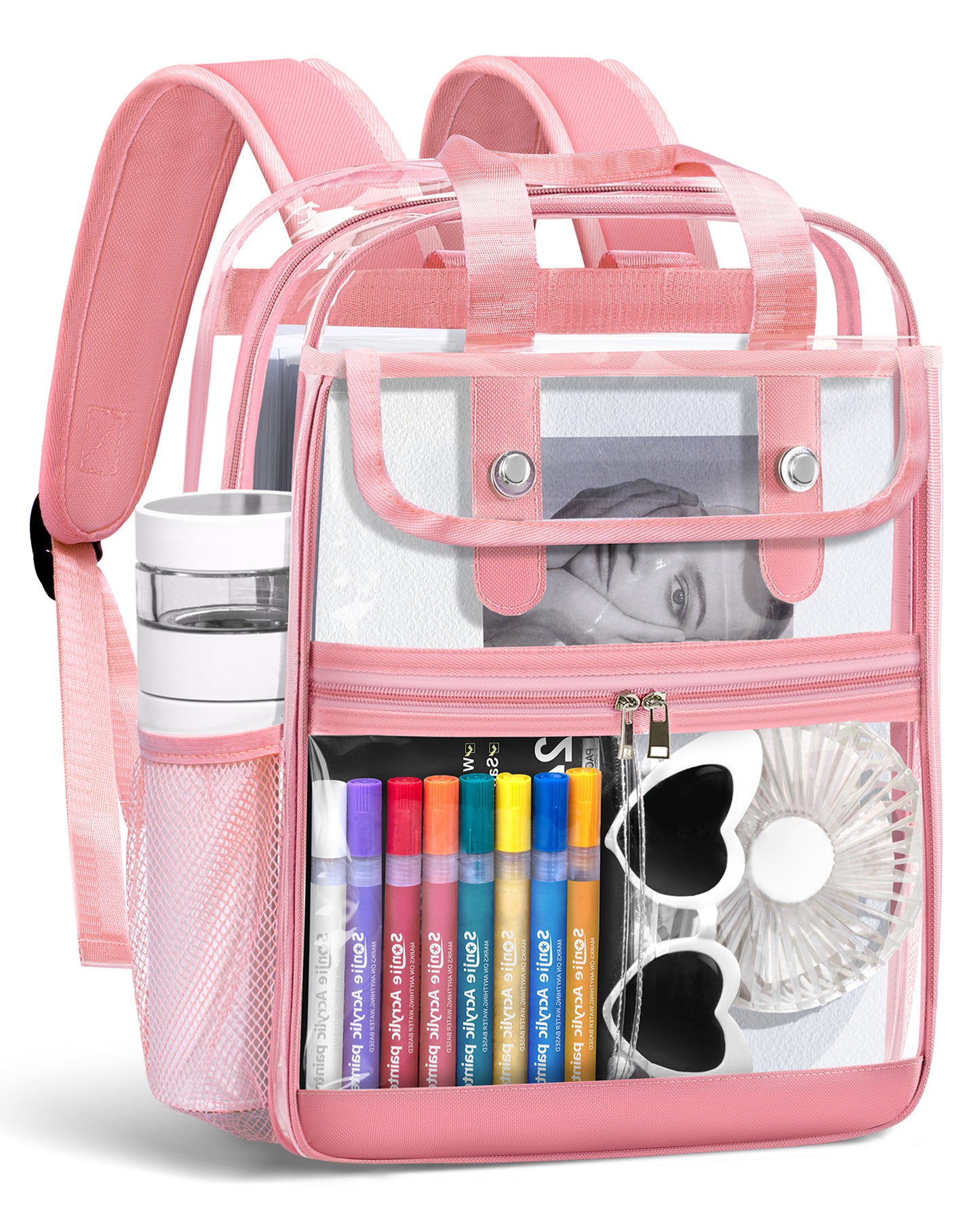 KOITHOT Clear Backpacks Large Heavy Duty PVC Waterproof Transparent Bookbag for School Adult Work, Black