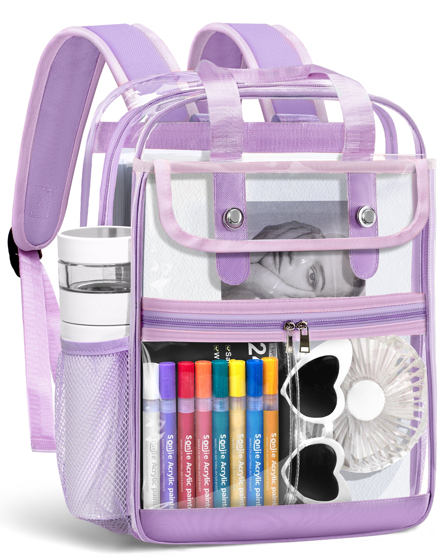 KOITHOT Clear Backpacks Large Heavy Duty PVC Waterproof Transparent Bookbag for School Adult Work, Black