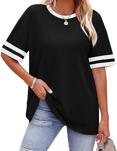 KOITHOT Womens T Shirts Loose Fit Short Sleeve Tees Crew Neck Color